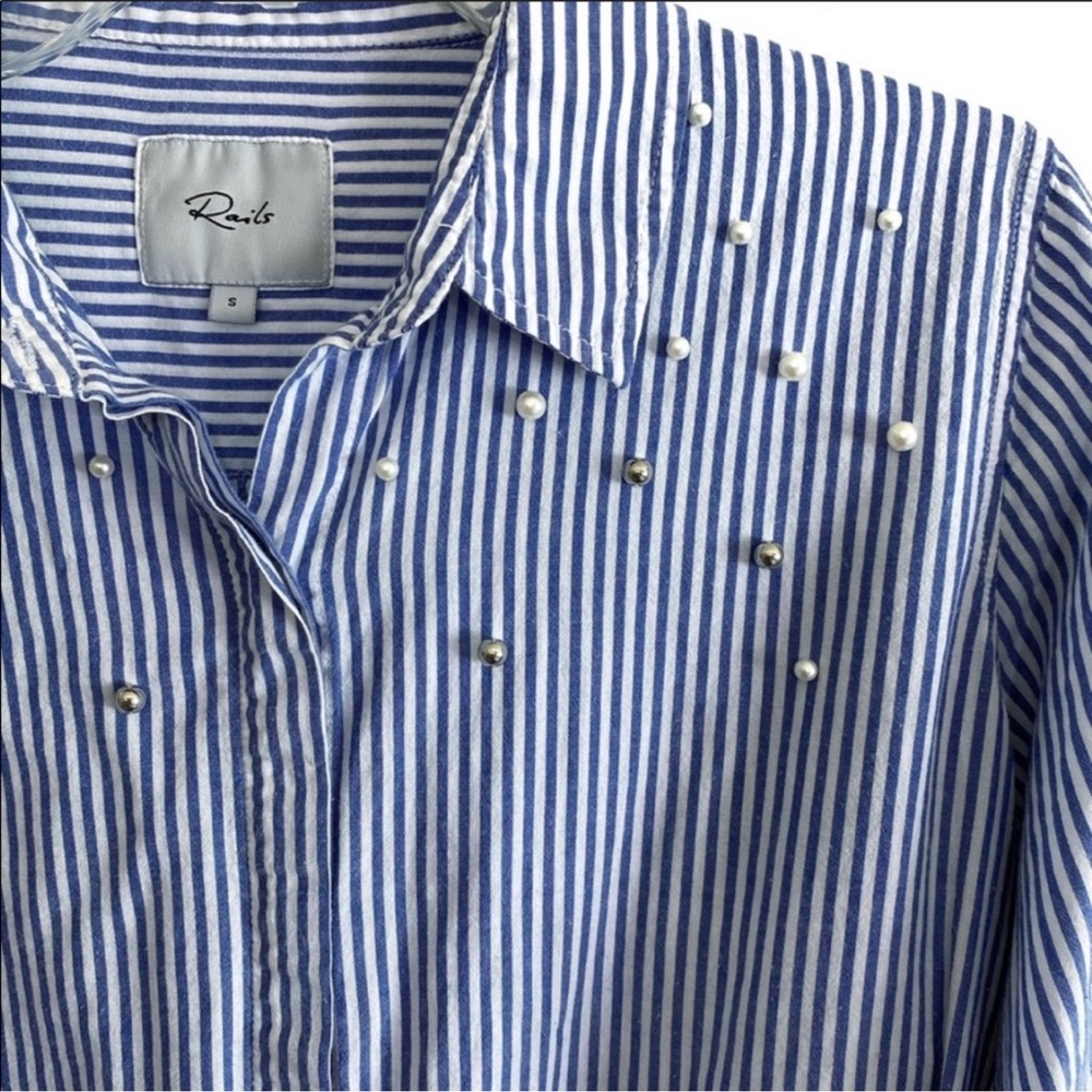 Rails Banker Stripe Button Up Shirt With Pearls - image 3
